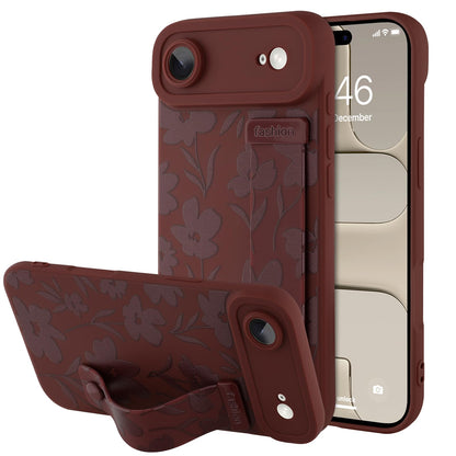 Compatible with iPhone 17 Pro Max Case with Wrist Strap, Cute Floral Flower Pattern, Soft TPU Phone Cover, Adjustable Wristband Kickstand Shockproof Protective Case for Girl Women, Pink