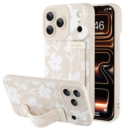 Compatible with iPhone 17 Pro Max Case with Wrist Strap, Cute Floral Flower Pattern, Soft TPU Phone Cover, Adjustable Wristband Kickstand Shockproof Protective Case for Girl Women, Pink