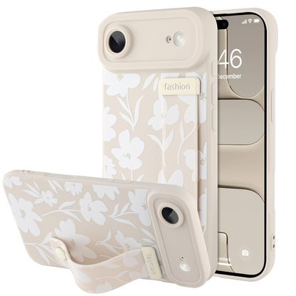 Compatible with iPhone 17 Pro Max Case with Wrist Strap, Cute Floral Flower Pattern, Soft TPU Phone Cover, Adjustable Wristband Kickstand Shockproof Protective Case for Girl Women, Pink