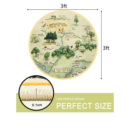 Estmy 3x5 Vintage Woodland Area Rug, Cute Fun Nursery Rugs for Girls Boys Neutral, Thin Pile Faux Wool Soft Stain Resistant Hundred Acre Wood Map Rug, Cartoon Retro Kids Play Rug Infant Playmat