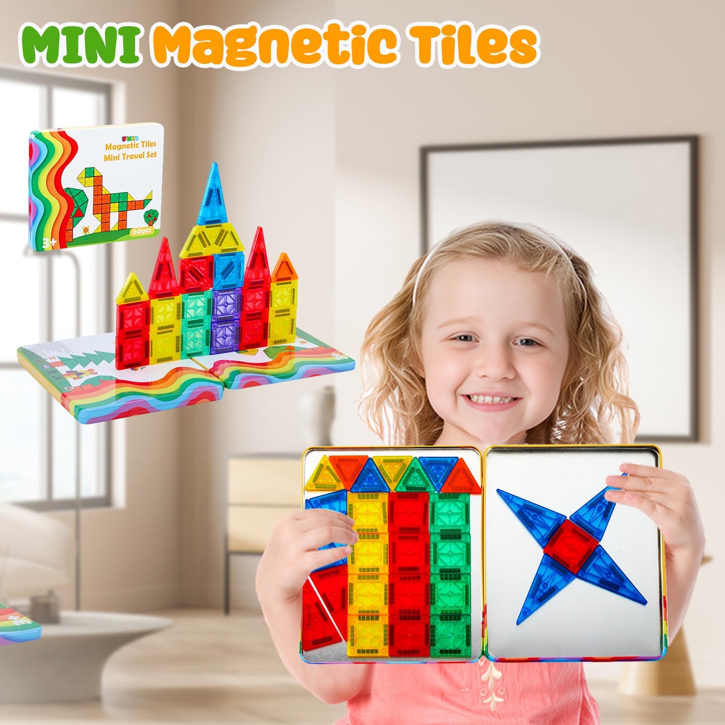 FNJO Magnetic Tiles, 110PCS Magnet Building Set, Magnetic Building Blocks, Construction STEM Learning and Playing Toys for Kids, Montessori Toy for Preschool Boys Girls