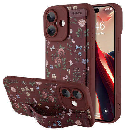 Compatible with iPhone 17 Pro Max Case with Wrist Strap, Cute Floral Flower Pattern, Soft TPU Phone Cover, Adjustable Wristband Kickstand Shockproof Protective Case for Girl Women, Pink