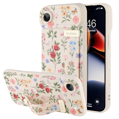 Compatible with iPhone 17 Pro Max Case with Wrist Strap, Cute Floral Flower Pattern, Soft TPU Phone Cover, Adjustable Wristband Kickstand Shockproof Protective Case for Girl Women, Pink