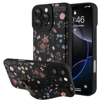 Compatible with iPhone 17 Pro Max Case with Wrist Strap, Cute Floral Flower Pattern, Soft TPU Phone Cover, Adjustable Wristband Kickstand Shockproof Protective Case for Girl Women, Pink