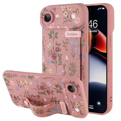 Compatible with iPhone 17 Pro Max Case with Wrist Strap, Cute Floral Flower Pattern, Soft TPU Phone Cover, Adjustable Wristband Kickstand Shockproof Protective Case for Girl Women, Pink