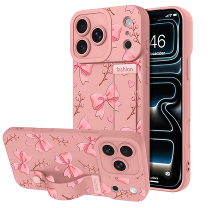 Compatible with iPhone 17 Pro Max Case with Wrist Strap, Cute Floral Flower Pattern, Soft TPU Phone Cover, Adjustable Wristband Kickstand Shockproof Protective Case for Girl Women, Pink