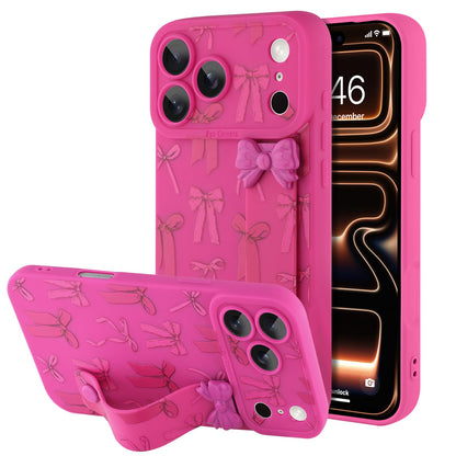 Compatible with iPhone 17 Pro Max Case with Wrist Strap, Cute Floral Flower Pattern, Soft TPU Phone Cover, Adjustable Wristband Kickstand Shockproof Protective Case for Girl Women, Pink