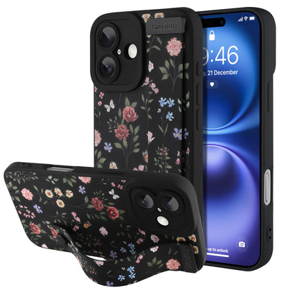 Compatible with iPhone 17 Pro Max Case with Wrist Strap, Cute Floral Flower Pattern, Soft TPU Phone Cover, Adjustable Wristband Kickstand Shockproof Protective Case for Girl Women, Pink