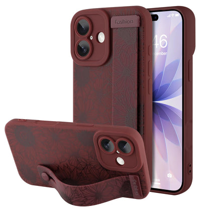 Compatible with iPhone 17 Pro Max Case with Wrist Strap, Cute Floral Flower Pattern, Soft TPU Phone Cover, Adjustable Wristband Kickstand Shockproof Protective Case for Girl Women, Pink