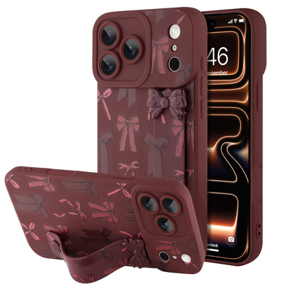 Compatible with iPhone 17 Pro Max Case with Wrist Strap, Cute Floral Flower Pattern, Soft TPU Phone Cover, Adjustable Wristband Kickstand Shockproof Protective Case for Girl Women, Pink
