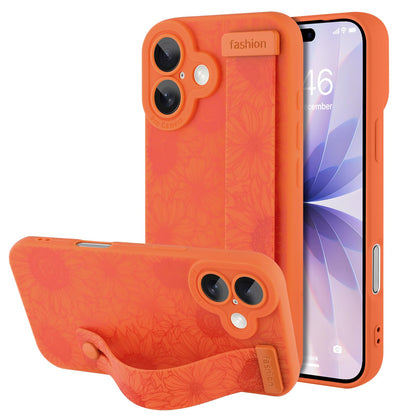 Compatible with iPhone 17 Pro Max Case with Wrist Strap, Cute Floral Flower Pattern, Soft TPU Phone Cover, Adjustable Wristband Kickstand Shockproof Protective Case for Girl Women, Pink