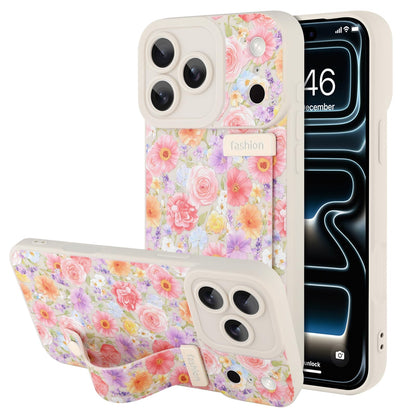Compatible with iPhone 17 Pro Max Case with Wrist Strap, Cute Floral Flower Pattern, Soft TPU Phone Cover, Adjustable Wristband Kickstand Shockproof Protective Case for Girl Women, Pink
