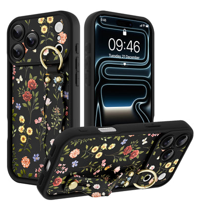 Compatible with iPhone 17 Pro Max Case with Wrist Strap, Cute Floral Flower Pattern, Soft TPU Phone Cover, Adjustable Wristband Kickstand Shockproof Protective Case for Girl Women, Pink