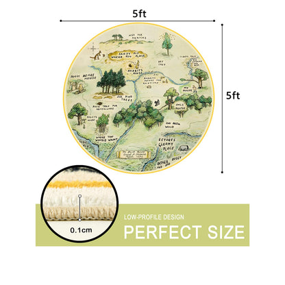 Estmy 3x5 Vintage Woodland Area Rug, Cute Fun Nursery Rugs for Girls Boys Neutral, Thin Pile Faux Wool Soft Stain Resistant Hundred Acre Wood Map Rug, Cartoon Retro Kids Play Rug Infant Playmat