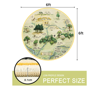 Estmy 3x5 Vintage Woodland Area Rug, Cute Fun Nursery Rugs for Girls Boys Neutral, Thin Pile Faux Wool Soft Stain Resistant Hundred Acre Wood Map Rug, Cartoon Retro Kids Play Rug Infant Playmat