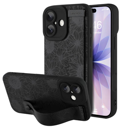Compatible with iPhone 17 Pro Max Case with Wrist Strap, Cute Floral Flower Pattern, Soft TPU Phone Cover, Adjustable Wristband Kickstand Shockproof Protective Case for Girl Women, Pink
