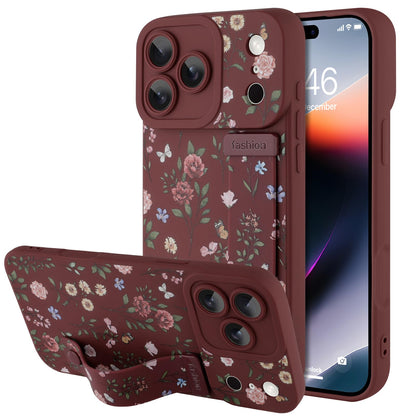Compatible with iPhone 17 Pro Max Case with Wrist Strap, Cute Floral Flower Pattern, Soft TPU Phone Cover, Adjustable Wristband Kickstand Shockproof Protective Case for Girl Women, Pink