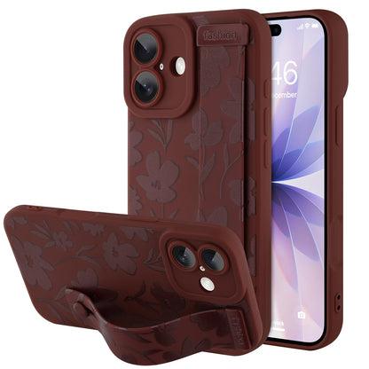 Compatible with iPhone 17 Pro Max Case with Wrist Strap, Cute Floral Flower Pattern, Soft TPU Phone Cover, Adjustable Wristband Kickstand Shockproof Protective Case for Girl Women, Pink