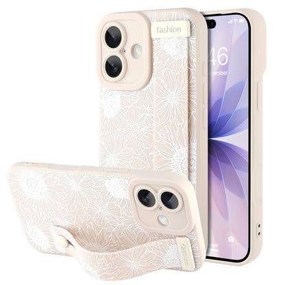 Compatible with iPhone 17 Pro Max Case with Wrist Strap, Cute Floral Flower Pattern, Soft TPU Phone Cover, Adjustable Wristband Kickstand Shockproof Protective Case for Girl Women, Pink