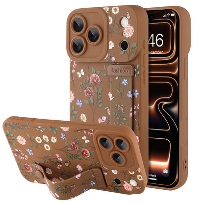 Compatible with iPhone 17 Pro Max Case with Wrist Strap, Cute Floral Flower Pattern, Soft TPU Phone Cover, Adjustable Wristband Kickstand Shockproof Protective Case for Girl Women, Pink