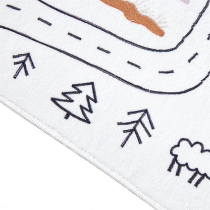 Estmy 3x5 Vintage Woodland Area Rug, Cute Fun Nursery Rugs for Girls Boys Neutral, Thin Pile Faux Wool Soft Stain Resistant Hundred Acre Wood Map Rug, Cartoon Retro Kids Play Rug Infant Playmat