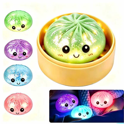 Dumpling Glowing Mystery Box,Dumplings Squishy，Sensory Stress Ball Squeeze Toys for Stress Relief ，Soft Squeeze Decompression Dumplings Stress Balls，Steamer Stretchy Desk Toys (Purple)