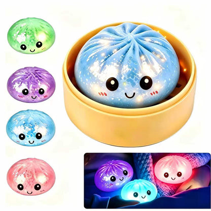 Dumpling Glowing Mystery Box,Dumplings Squishy，Sensory Stress Ball Squeeze Toys for Stress Relief ，Soft Squeeze Decompression Dumplings Stress Balls，Steamer Stretchy Desk Toys (Purple)