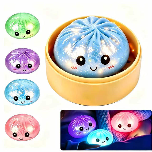Dumpling Glowing Mystery Box,Dumplings Squishy，Sensory Stress Ball Squeeze Toys for Stress Relief ，Soft Squeeze Decompression Dumplings Stress Balls，Steamer Stretchy Desk Toys (Purple)
