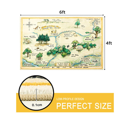Estmy 3x5 Vintage Woodland Area Rug, Cute Fun Nursery Rugs for Girls Boys Neutral, Thin Pile Faux Wool Soft Stain Resistant Hundred Acre Wood Map Rug, Cartoon Retro Kids Play Rug Infant Playmat