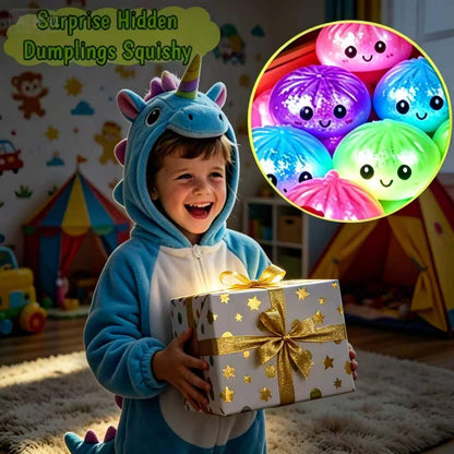 Dumpling Glowing Mystery Box,Dumplings Squishy，Sensory Stress Ball Squeeze Toys for Stress Relief ，Soft Squeeze Decompression Dumplings Stress Balls，Steamer Stretchy Desk Toys (Purple)