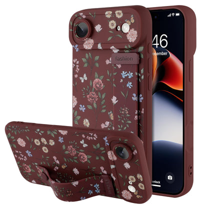 Compatible with iPhone 17 Pro Max Case with Wrist Strap, Cute Floral Flower Pattern, Soft TPU Phone Cover, Adjustable Wristband Kickstand Shockproof Protective Case for Girl Women, Pink