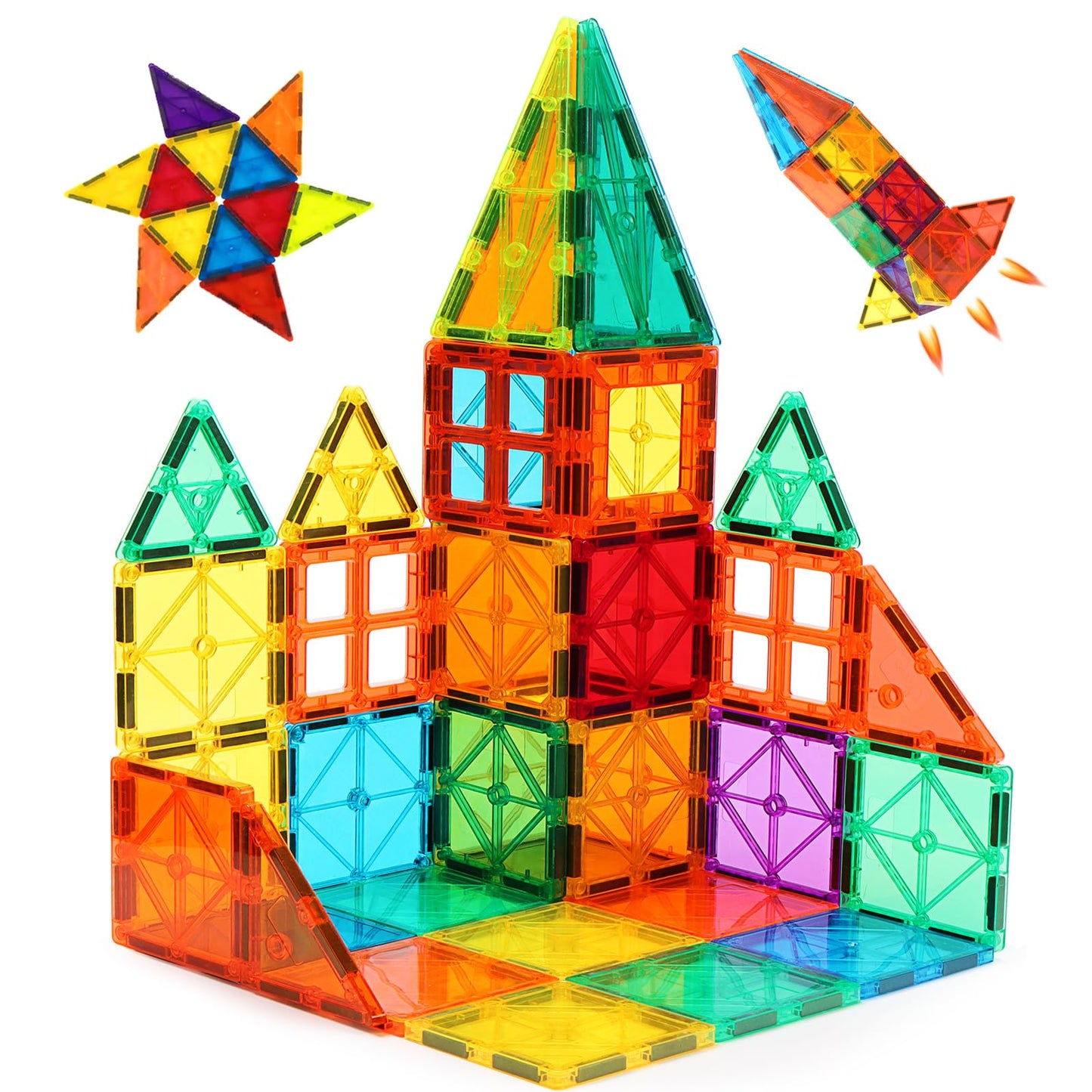 FNJO Magnetic Tiles, 110PCS Magnet Building Set, Magnetic Building Blocks, Construction STEM Learning and Playing Toys for Kids, Montessori Toy for Preschool Boys Girls