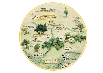 Estmy 3x5 Vintage Woodland Area Rug, Cute Fun Nursery Rugs for Girls Boys Neutral, Thin Pile Faux Wool Soft Stain Resistant Hundred Acre Wood Map Rug, Cartoon Retro Kids Play Rug Infant Playmat