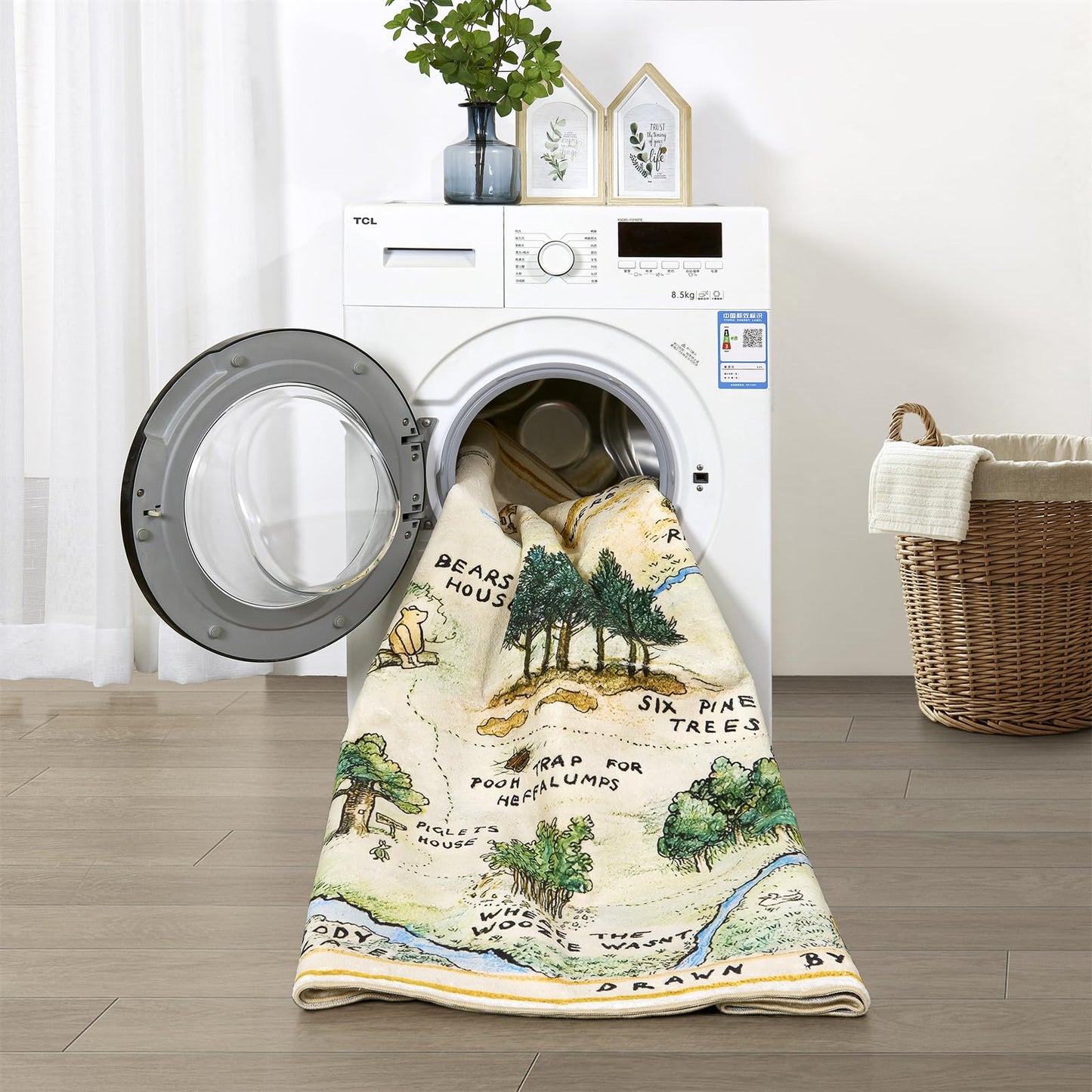 Estmy 3x5 Vintage Woodland Area Rug, Cute Fun Nursery Rugs for Girls Boys Neutral, Thin Pile Faux Wool Soft Stain Resistant Hundred Acre Wood Map Rug, Cartoon Retro Kids Play Rug Infant Playmat