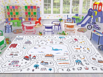 Estmy 3x5 Vintage Woodland Area Rug, Cute Fun Nursery Rugs for Girls Boys Neutral, Thin Pile Faux Wool Soft Stain Resistant Hundred Acre Wood Map Rug, Cartoon Retro Kids Play Rug Infant Playmat