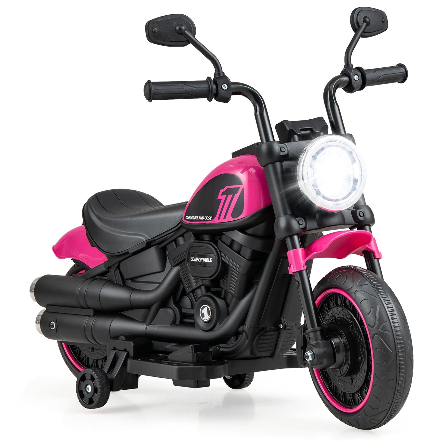 Kids Electric Motorcycle with Training Wheels and LED Headlights